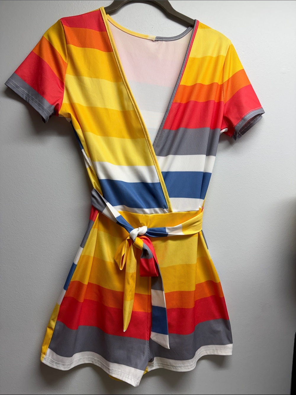 Striped Tie-Waist Romper in Yellow Multi - Picture 1 of 4